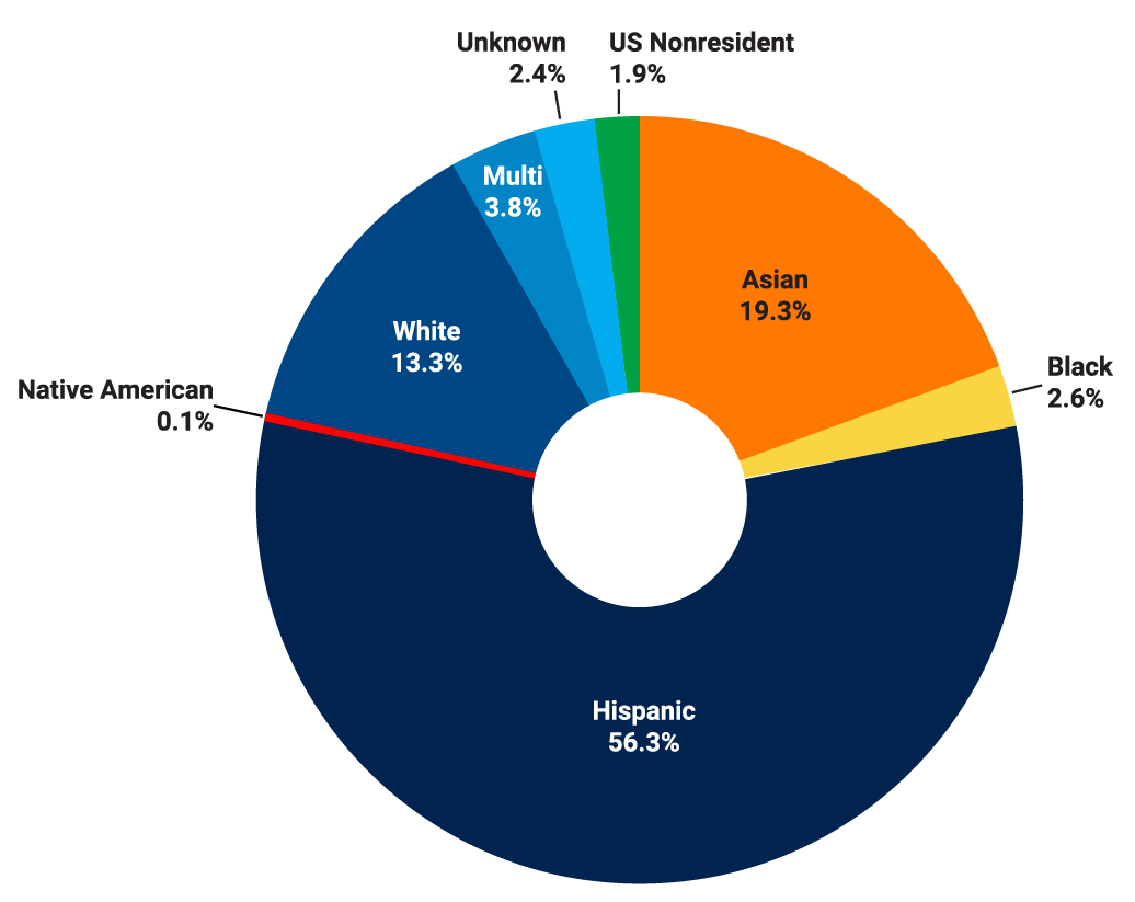 Pie Chart of student ethnicity for Fall 2025